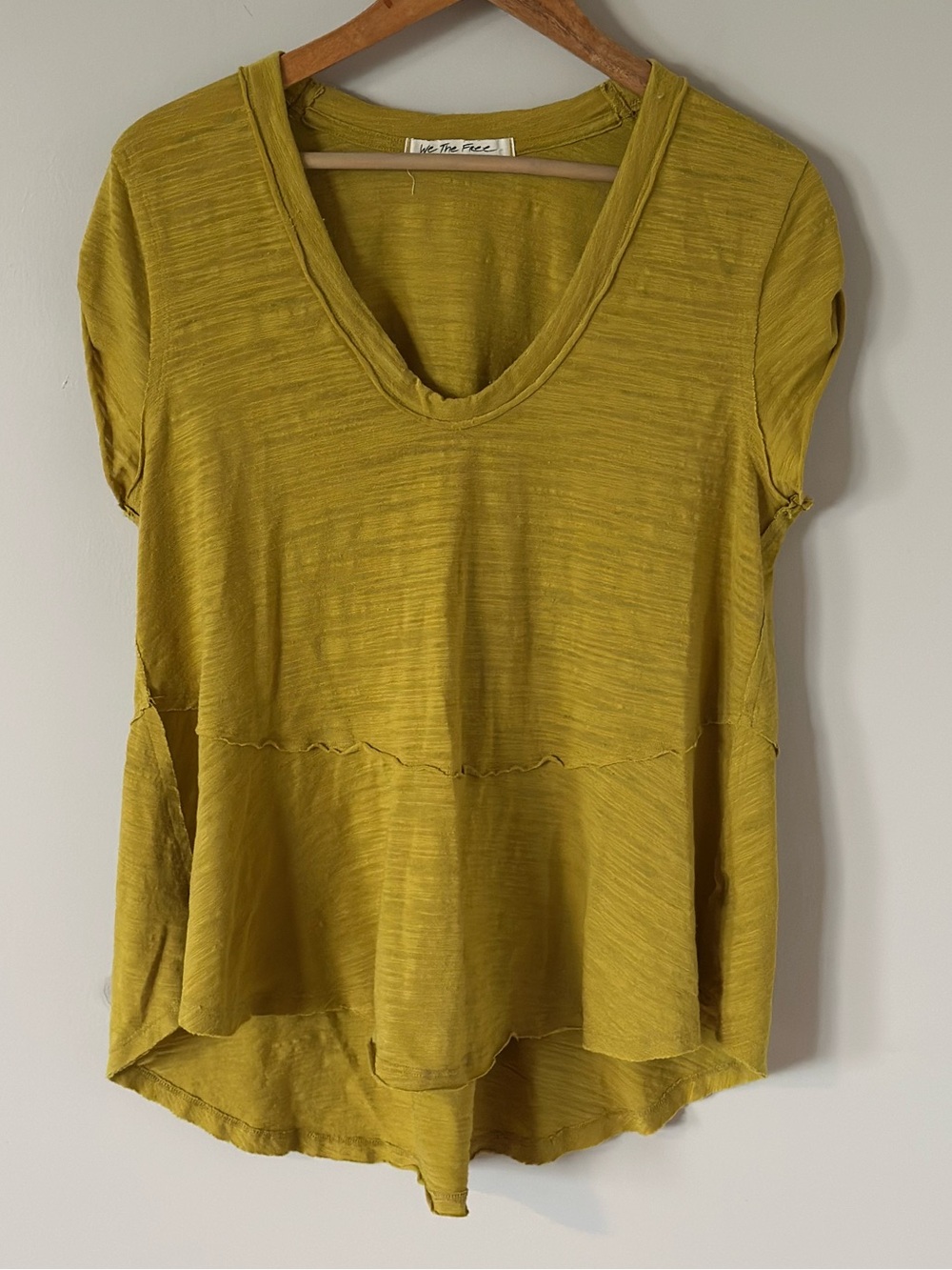 We The Free Olive-Mustard V-Neck Peplum Tee
